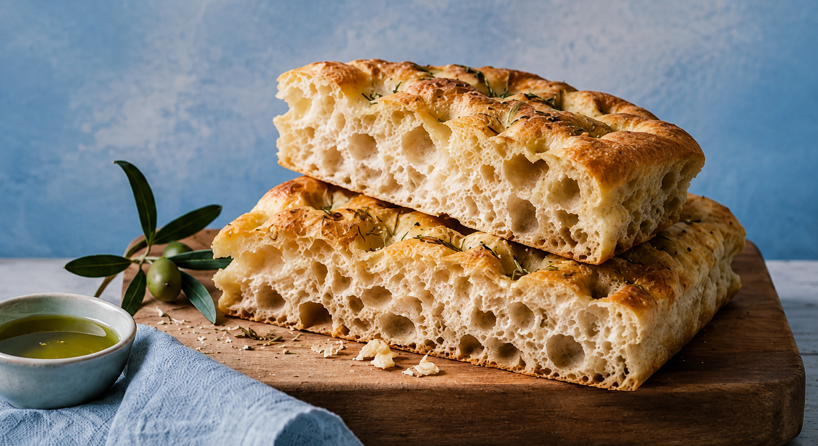 venta de Focaccia artesanal de miga aireada y corteza dorada